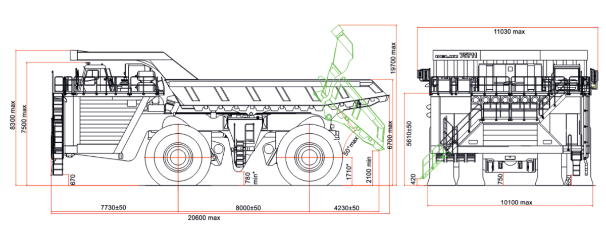 Габаритные размеры самосвала БелАЗ-75710