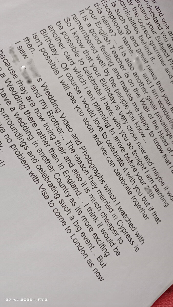 фото реального письма от носителя английского языка. Найдите тест на его основе пару статей назад. Удачи! 