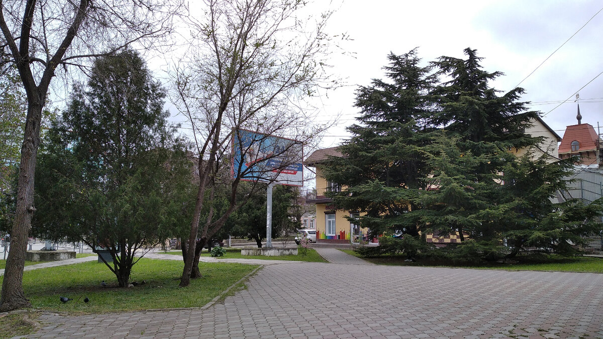 Под елями угнездились две девчонки старшеклассницы и о чём-то увлечённо болтают, одни кроссовки белые светятся в тени :)