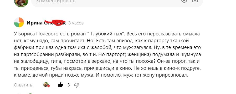 любопытный комментарий от подписчицы, скриншот автор