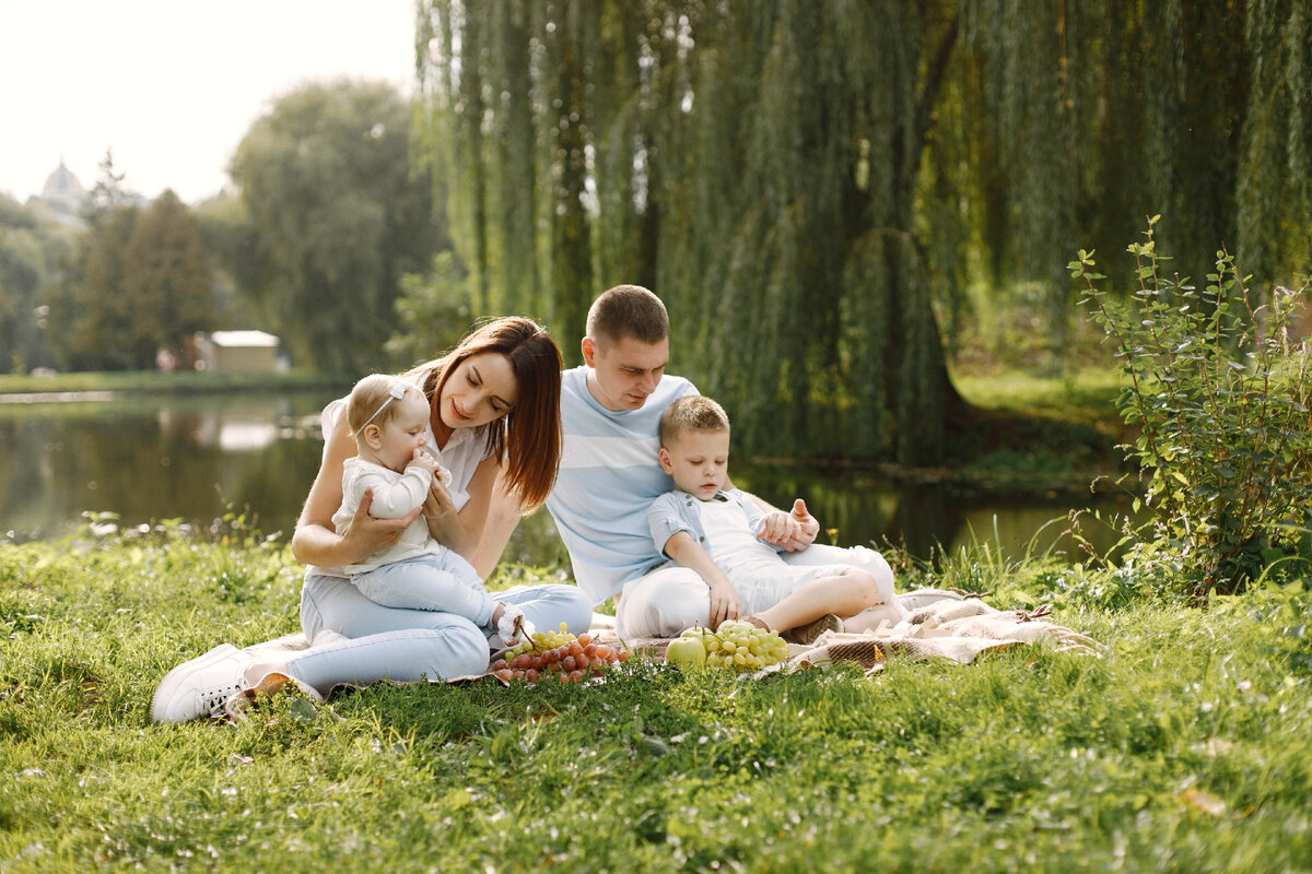 Семья в парке. Семья на коврике. Family Picnic.