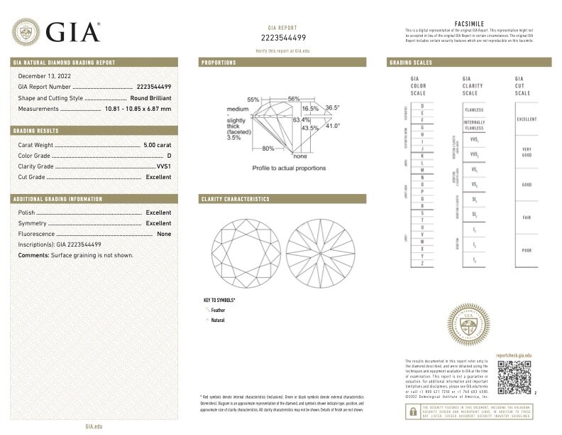 Сертификат указанного бриллианта