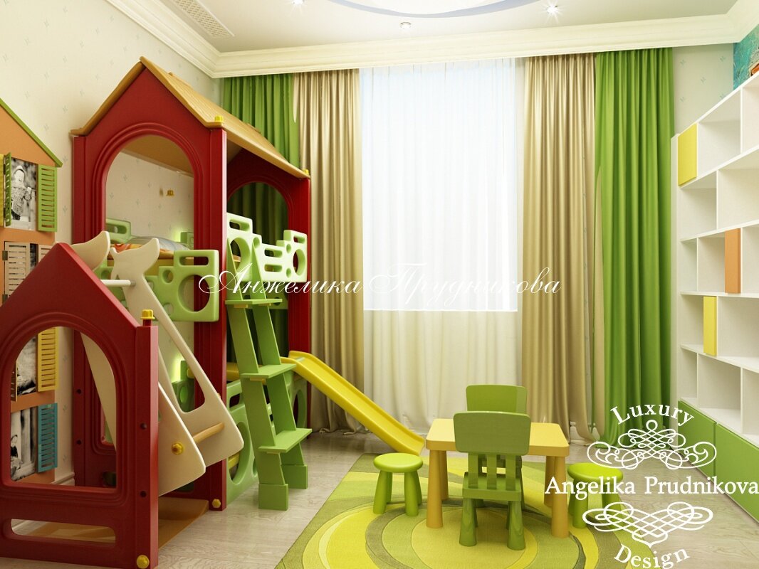 На фото: Детская в ярких тонах с игровой конструкцией