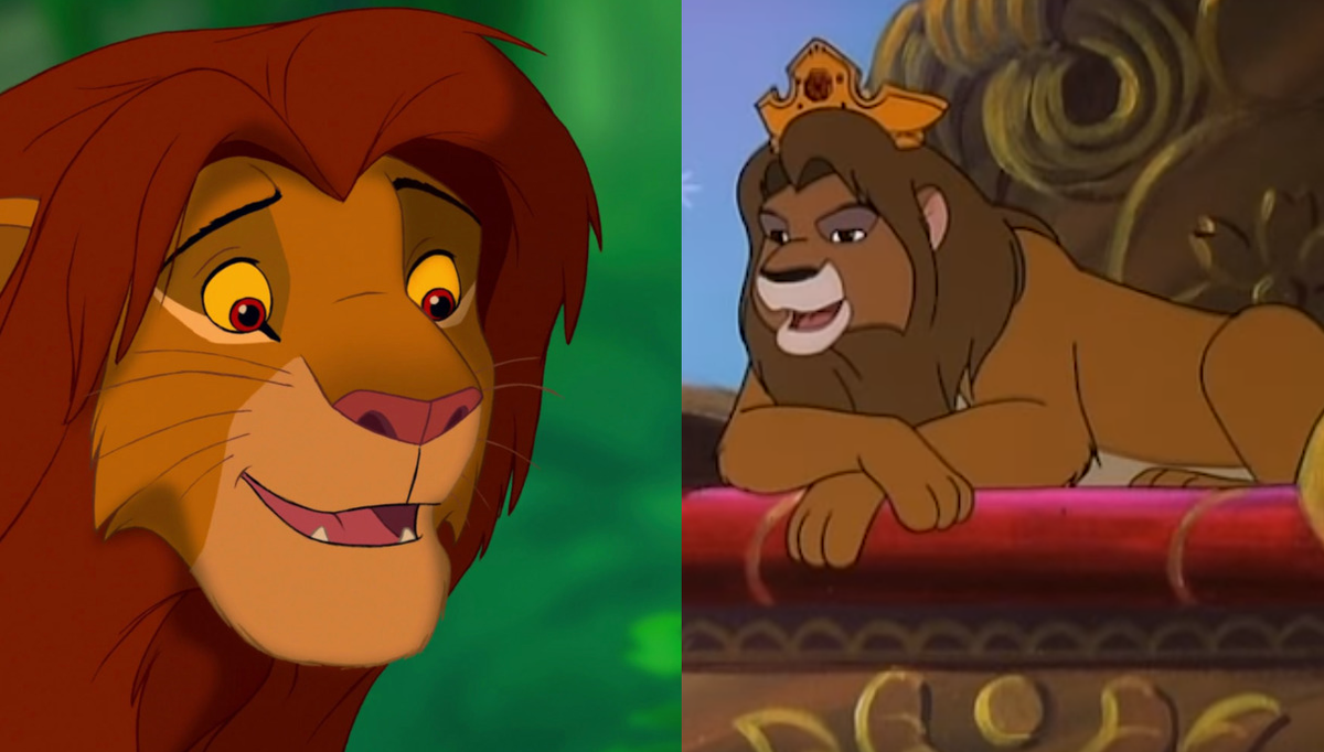 Кадры из мультфильмов "Король лев" 1994 г. и "Симба-футболист" 1998 г.