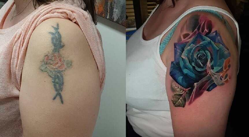 Пример хорошего перекрытия, выполнено мастером тату-студии Факел - Кириллом Лисиченко