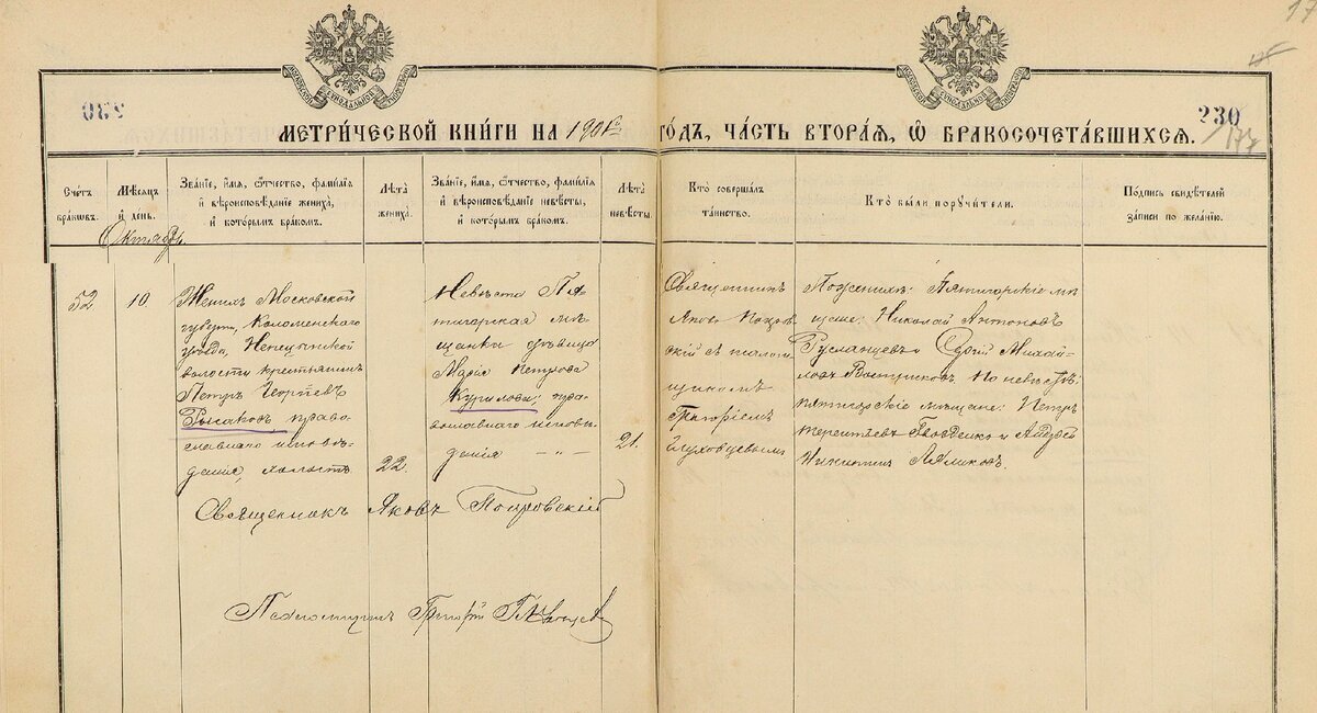 копия из метрической книги