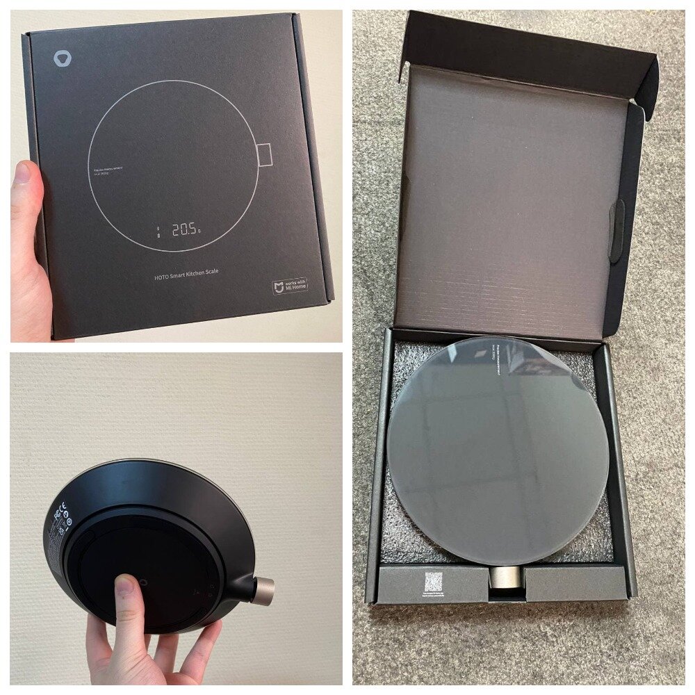 Фото распаковки  умных кухонных весов Hoto -QWCFC001. Автор канал  Xigeek - новости Сяоми(Xiaomi)
