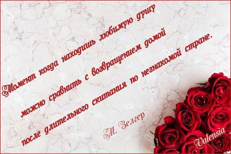 Момент когда находишь любимую душу, можно сравнить с возвращением домой после длительного скитания по незнакомой стране . М. Зелгер