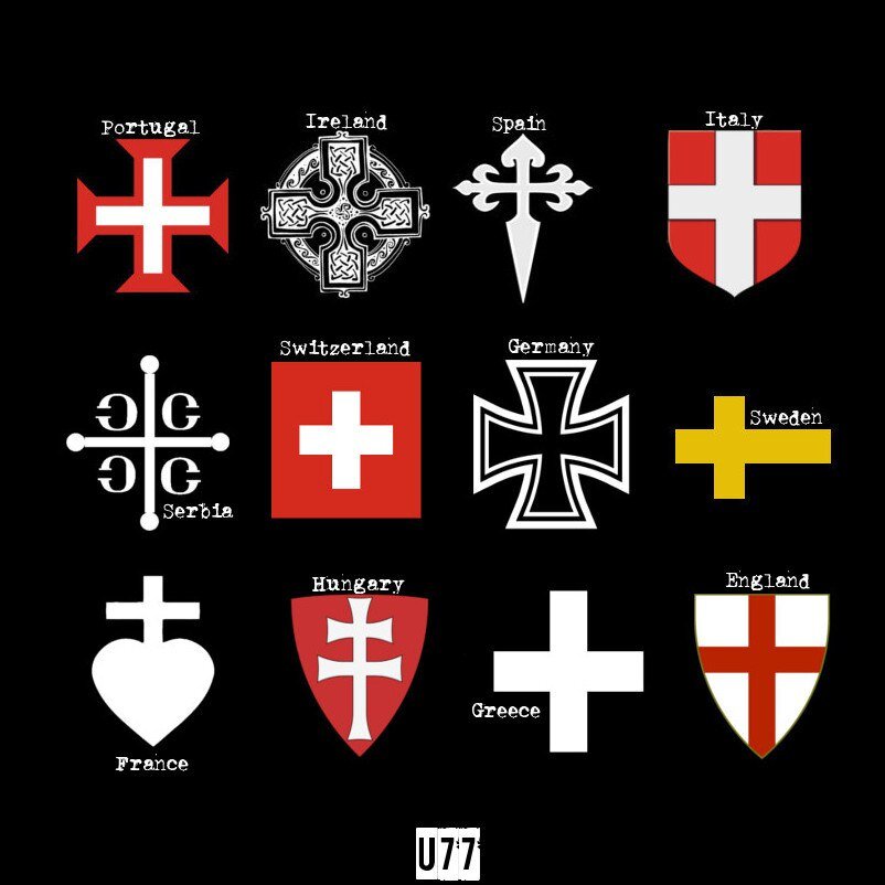 Военно-полевой знак христиан во время крестовых походов, правда здесь нужно подчеркнуть, сербы, греки и венгры здесь неуместны, остальные - истинные паладины.
