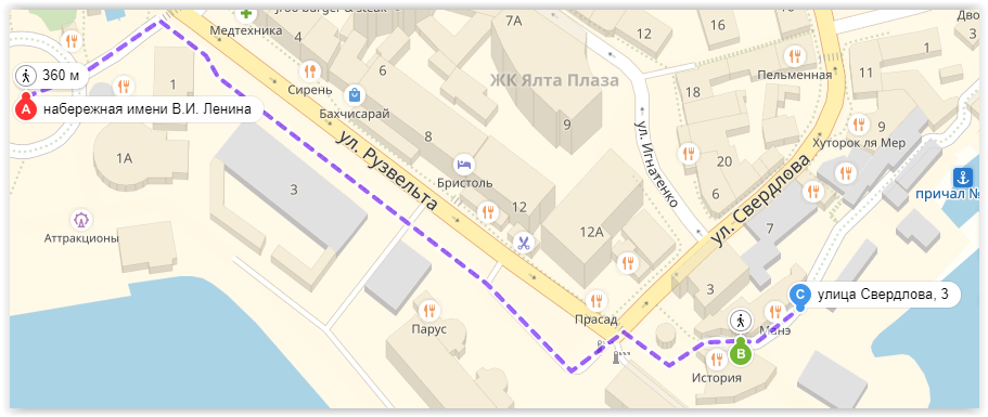 Карта с отмеченной дорогой