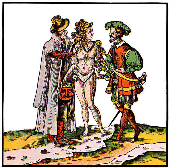 Немецкая сатирическая гравюра 16-го века, изображающая женщину в поясе верности.