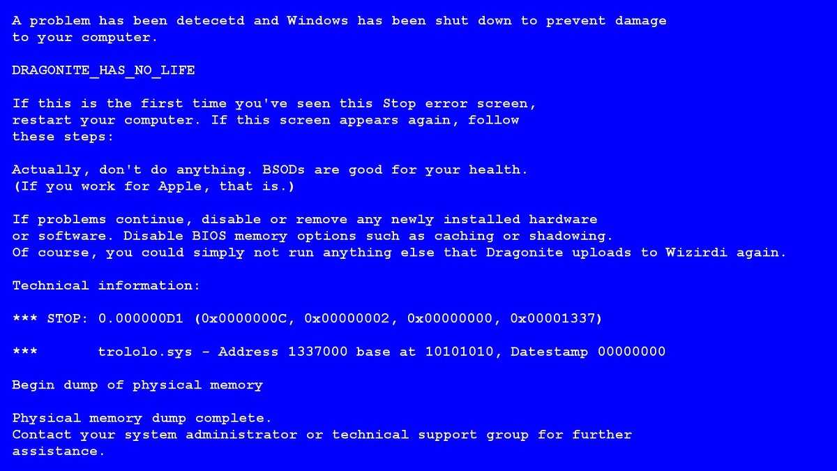 Blue screen of death, он же BSOD и синий экран смерти, — это реакция Windows на критические ошибки в работе компьютера.
