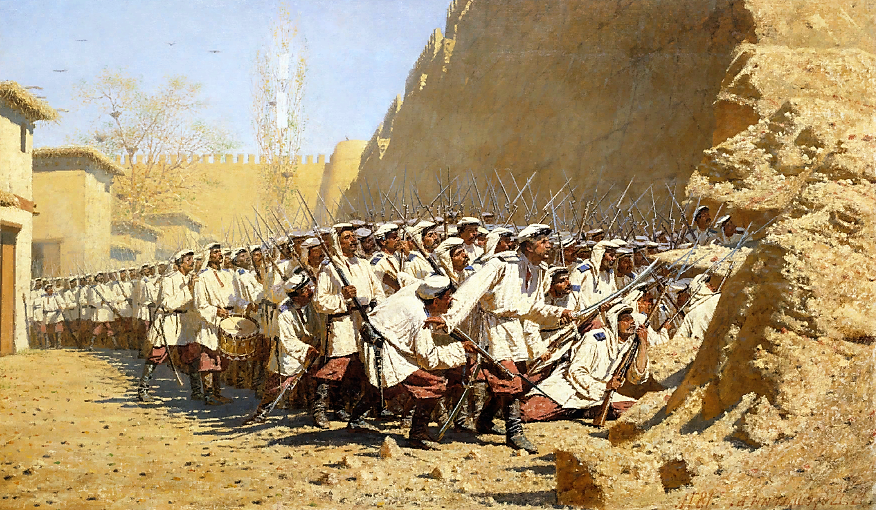 «У крепостной стены. Пусть войдут», 1871, 95×160.5 см