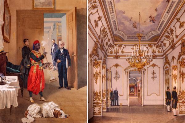 М. А. Зичи. Передняя во дворце. 1885 г. К. А. Ухтомский. Предцерковный зал. 1863. Источник hermitage.guide