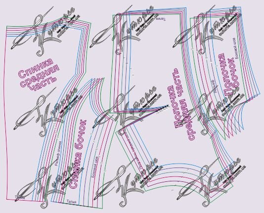 Выкройка спинки платья и деталей полочки