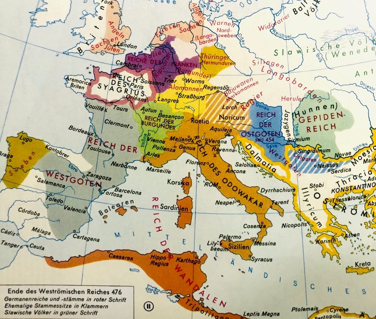 Царство Одоакра — Италия, Сицилия, часть Галлии и Норика. Источник: Historischer Weltatlas