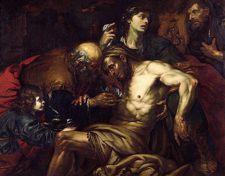 Джованни Баттиста Ланджетти . Милосердный самарянин. 1650~1670. Академия Каррара, Бергамо, Италия.  "Кто из этих троих, думаешь ты, был ближний попавшемуся разбойникам? Он сказал: оказавший ему милость. Тогда Иисус сказал ему: иди, и ты поступай так же". Лк.10, 25-37