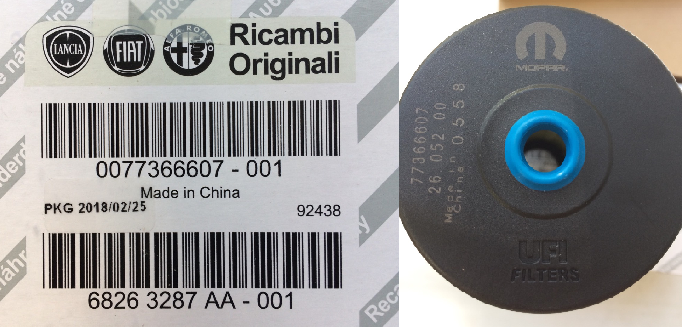 Оригинал Fiat 77366607 внутри UFI 2605200