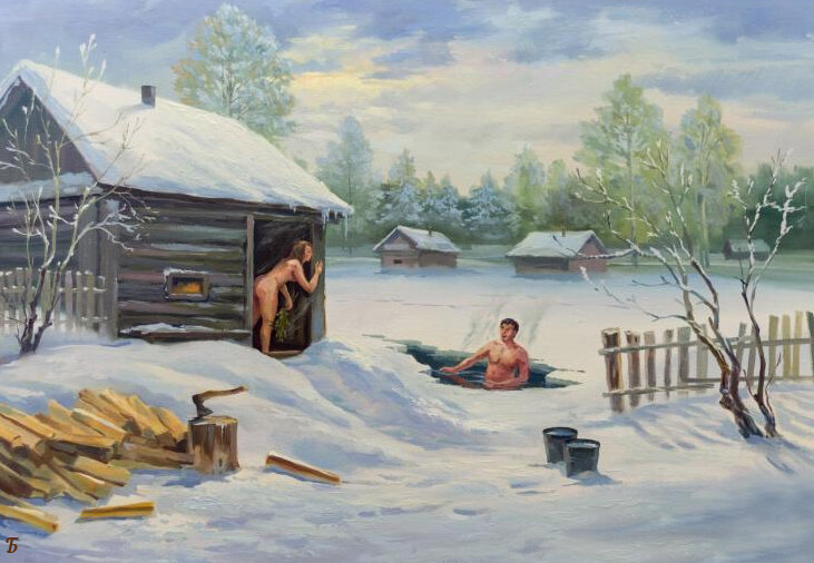 Картина деревенской баньки