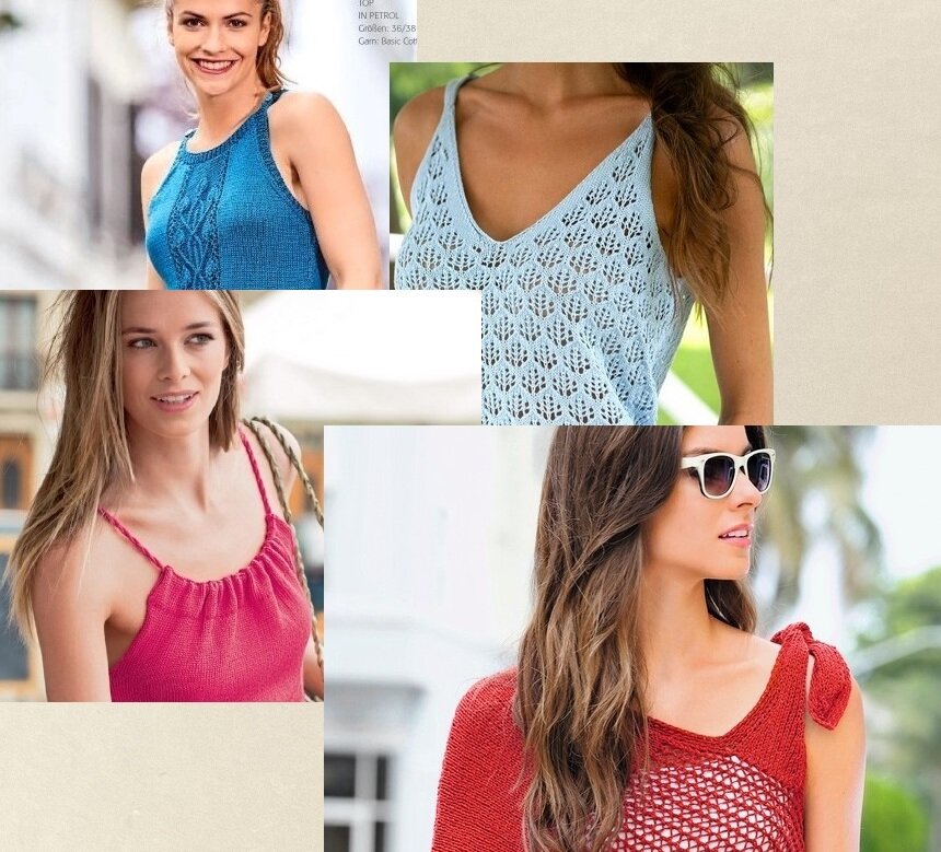 Коллаж вязаных топов. Источник: интернет-магазины и журналы.