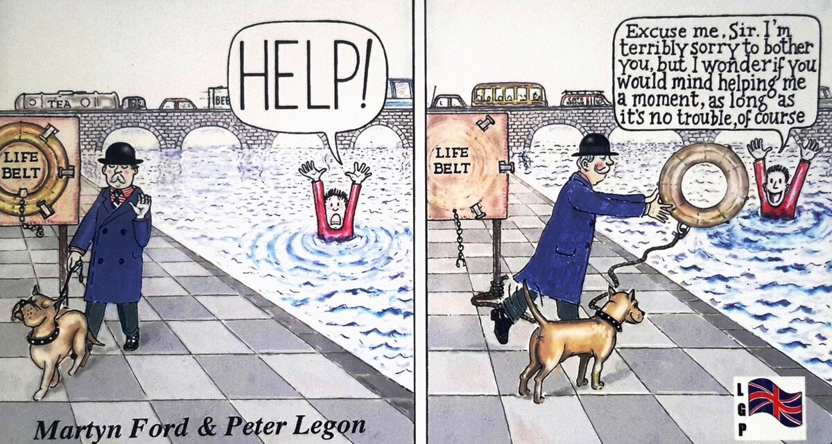 Смешная картинка, описывающая чрезмерную вежливость англичан (и не только)