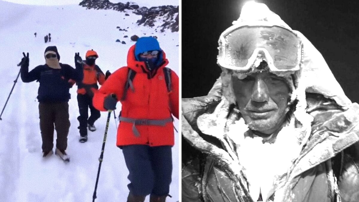 Группа туристов, попавшая в эпицентр бури при спуске с Эльбруса