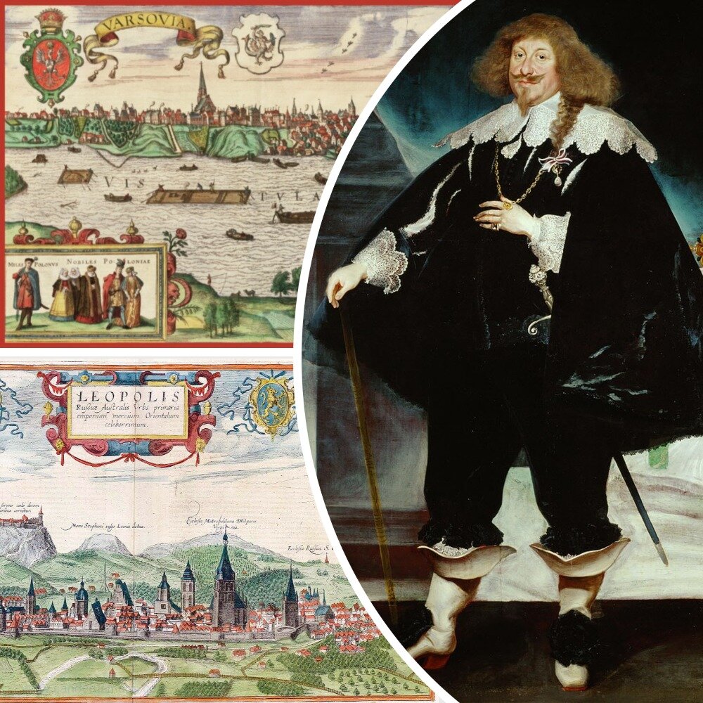 Гравюры с изображением Варшавы и Львова примерно в 1618-19 гг. Портрет короля Владислава IV  Вазы в 1637 году.