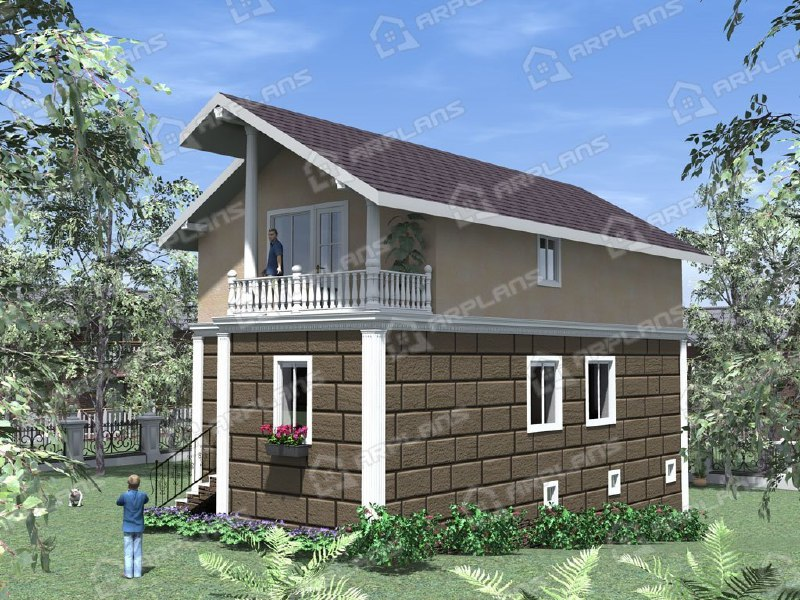 Фото 2 трёхэтажного дома из газобетона с 3 спальнями, балконом, кабинетом и газовой котельной. Общая площадь 300 кв м. Источник arplans.ru