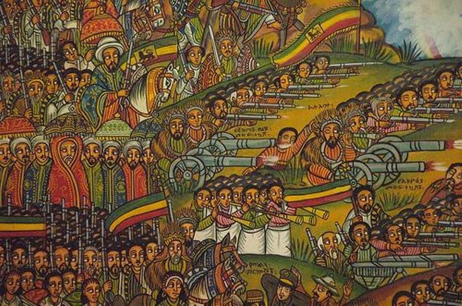 Битва при Адуа. Художник так увидел... А Леонтьев вон он, в белой шляпе.