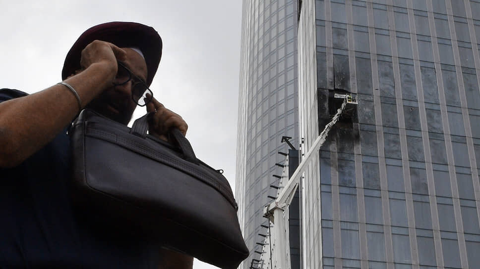    Москва. Последствия попадания беспилотника в строящееся здание в «Москва-Сити» Антон Новодерёжкин/Коммерсантъ