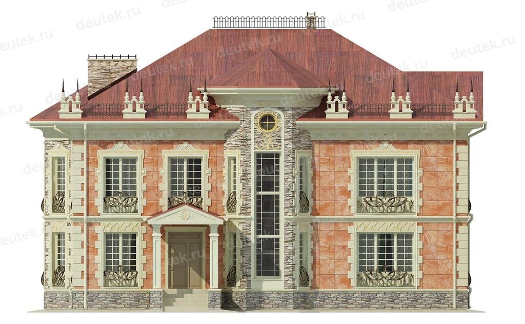 Проект классического двухэтажного дома 368 м2 из керамоблока с кабинетом и эркером - DT0350