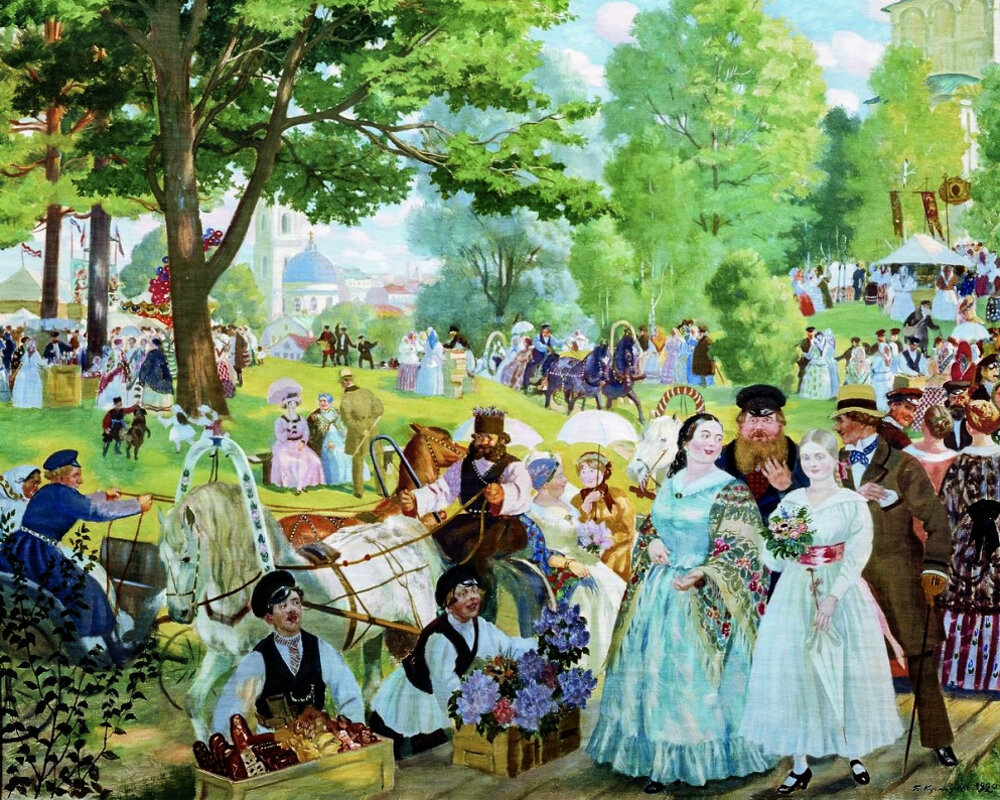 Борис Кустодиев "Троицын день". Источник: https://kolybanov.livejournal.com/16047753.html