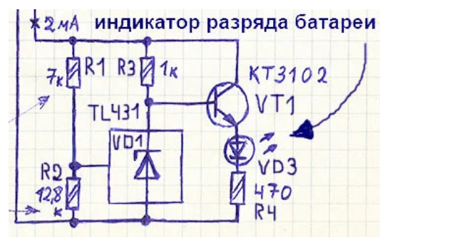 Индикатор разряда на tl431 схема