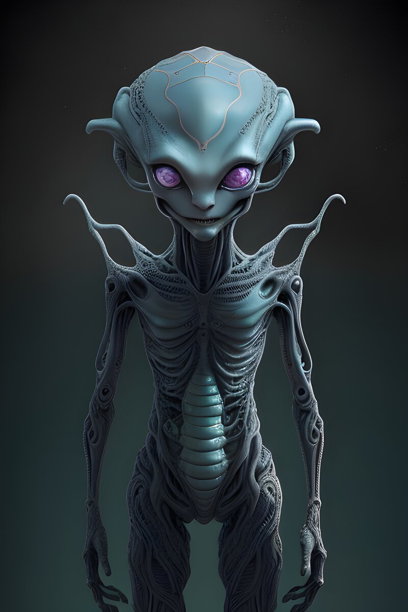 Картинка сгенерирована нейросетью по запросу "Инопланетянин, который живет на земле давным давно"