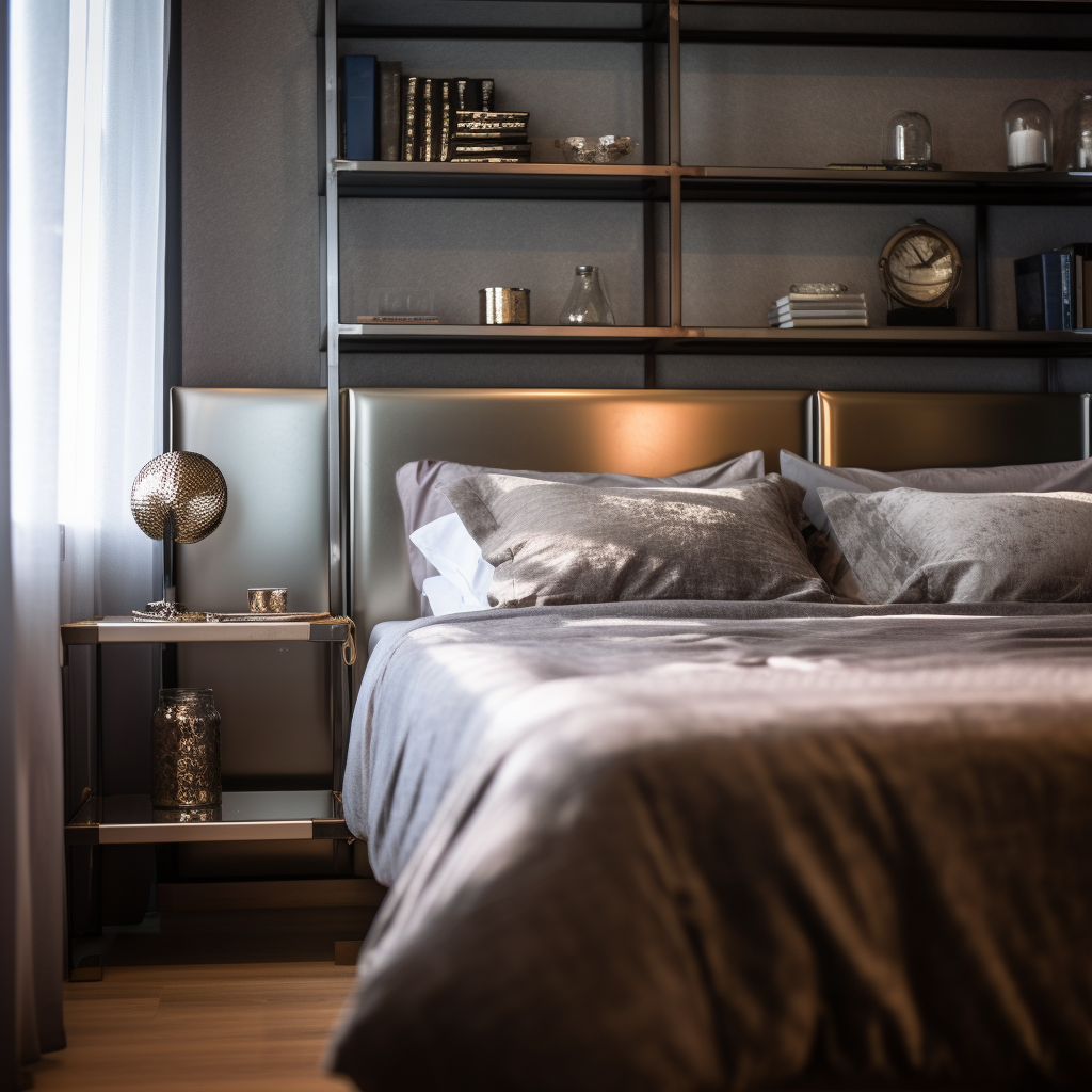 Металлические полки у изголовья