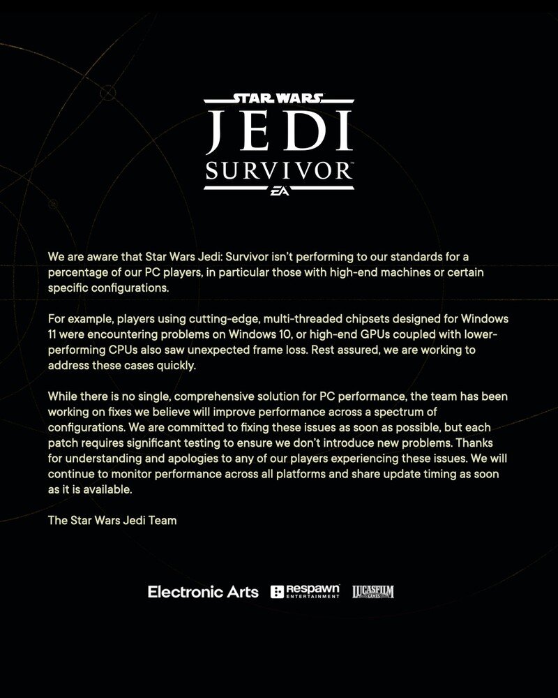 Разработчики Star Wars Jedi: Survivor извинились за ужасное состояние PC-версии  игры | Shazoo | Дзен