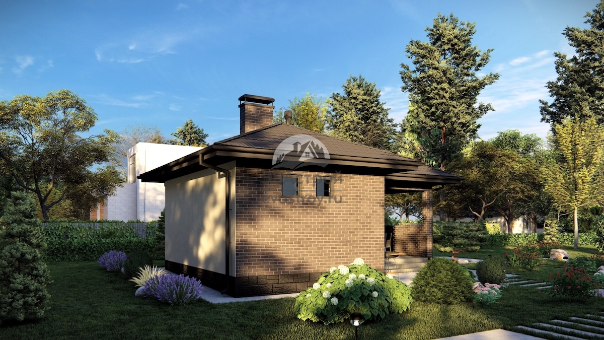 Проект бани 39 м2 из газобетона с террасой - П209