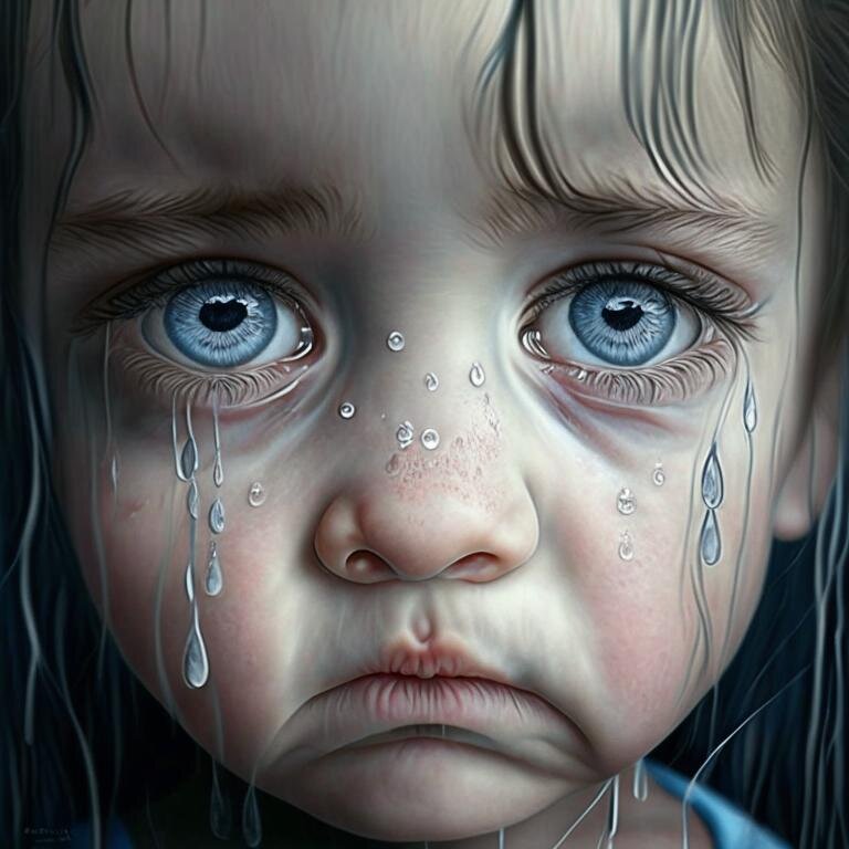 Нейросеть Кандинский видит мою плачущую дочь такой. Правда, с каплями слез она немного переборщила)