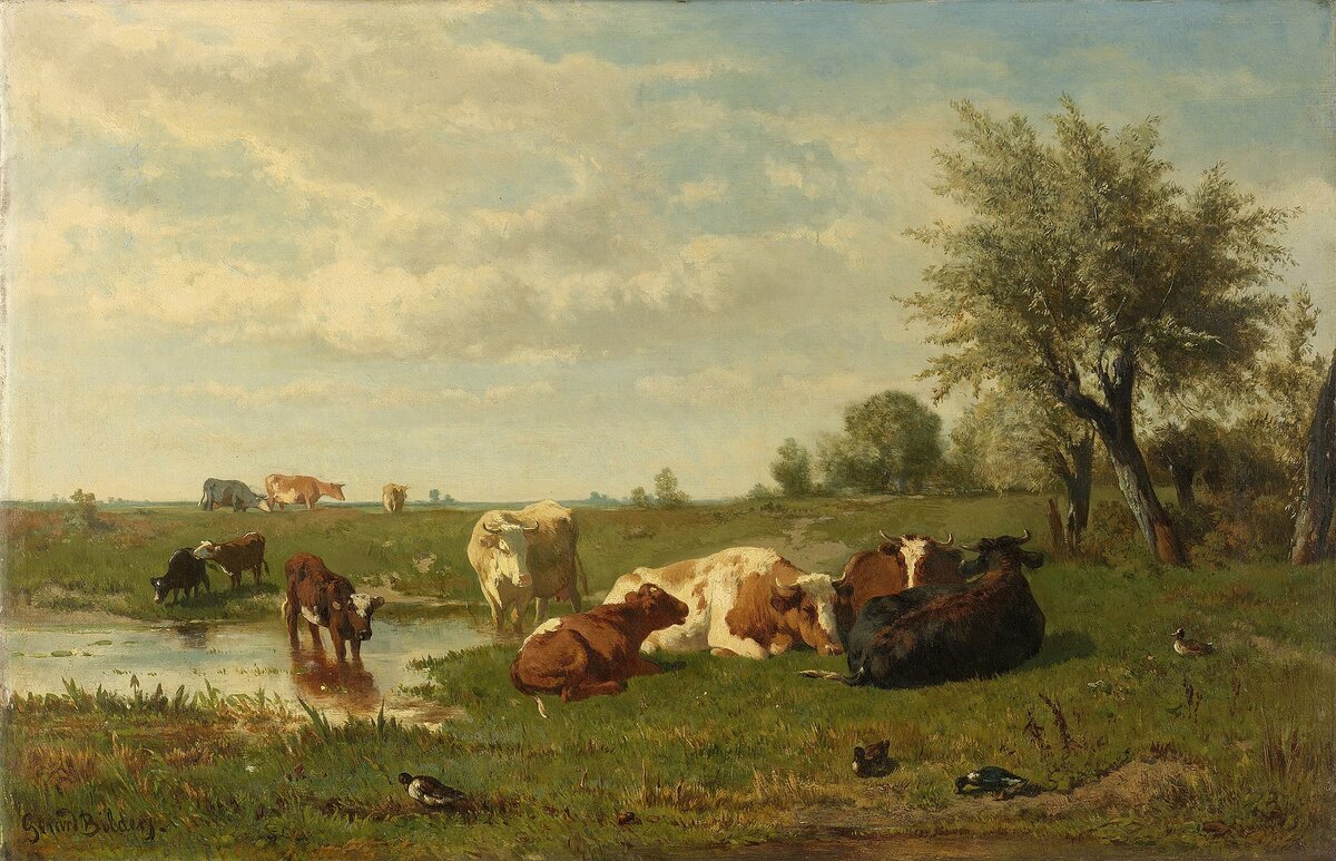 Жерар Билдерс. Пейзаж с коровами на лугу, 1860-1864