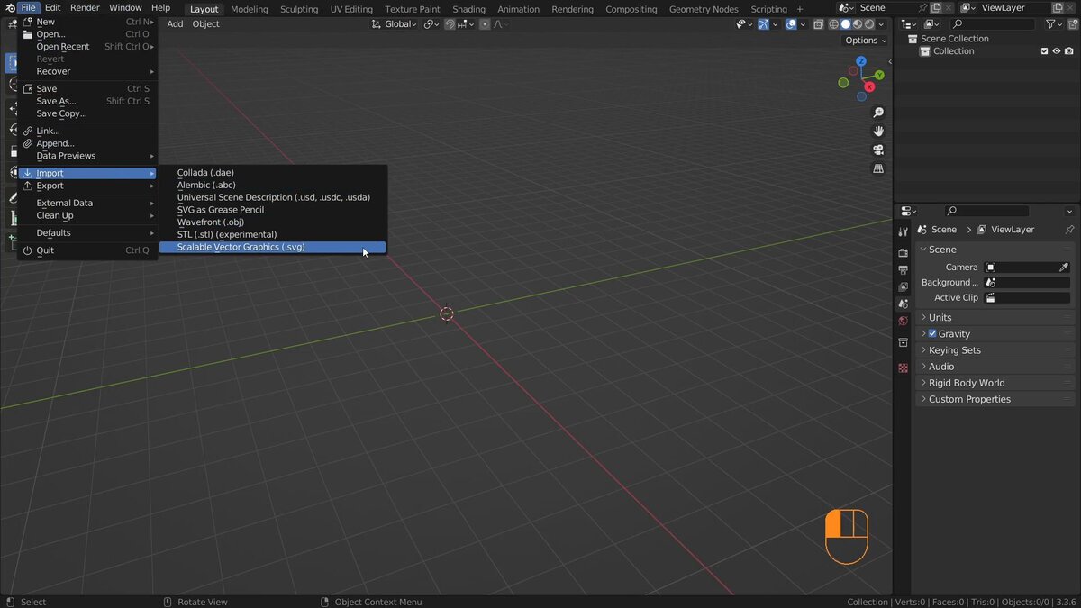 Меню импорта
