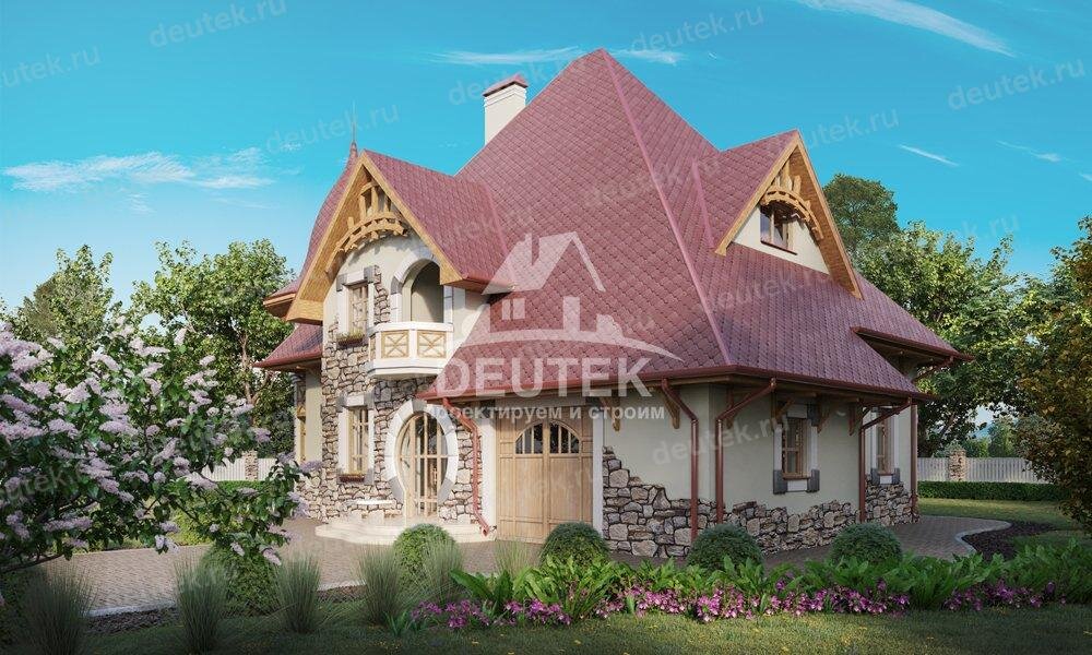 Проект дома 190 м2 из газобетона с одноместным гаражом, эркером, кабинетом, балконом и террасой - LK-99