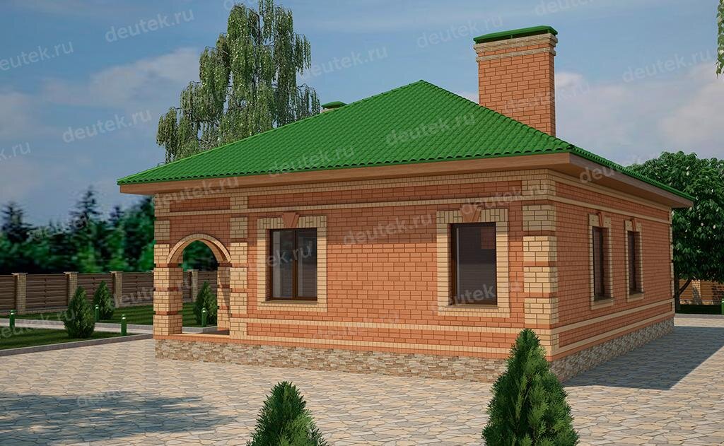 Проект одноэтажного дома 100 м2 из газобетона с двумя спальнями - DT0319