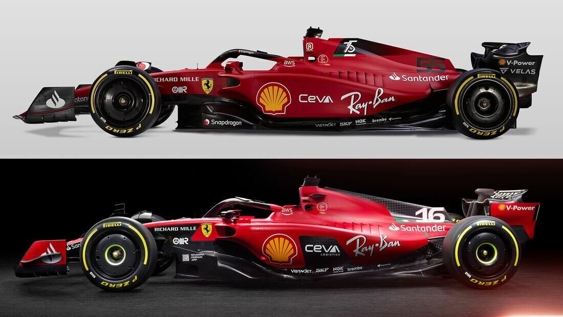 Side-by-side: Compare the 2023 Ferrari SF-23 and 2022 F1-75