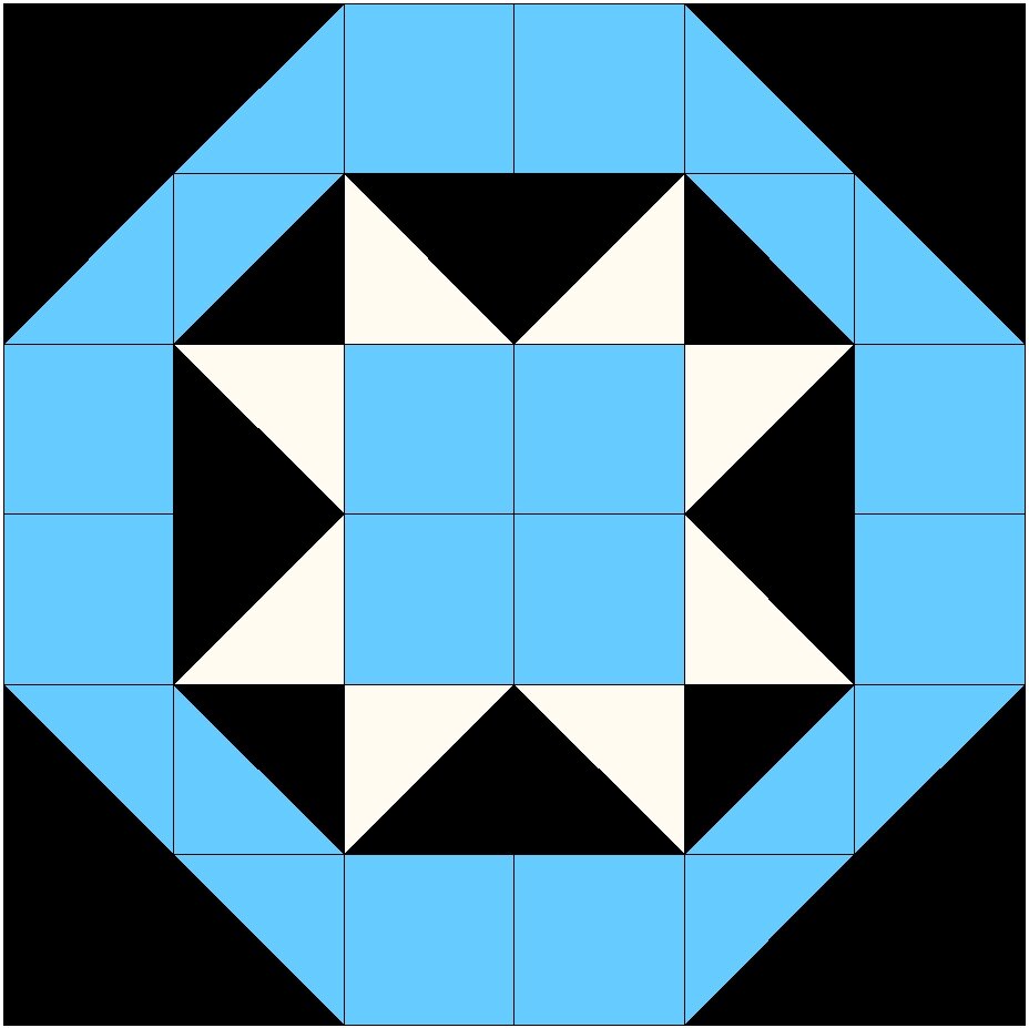 2 Лоскутный узор "одуванчик" 6х6 квадратов 3 цвета 