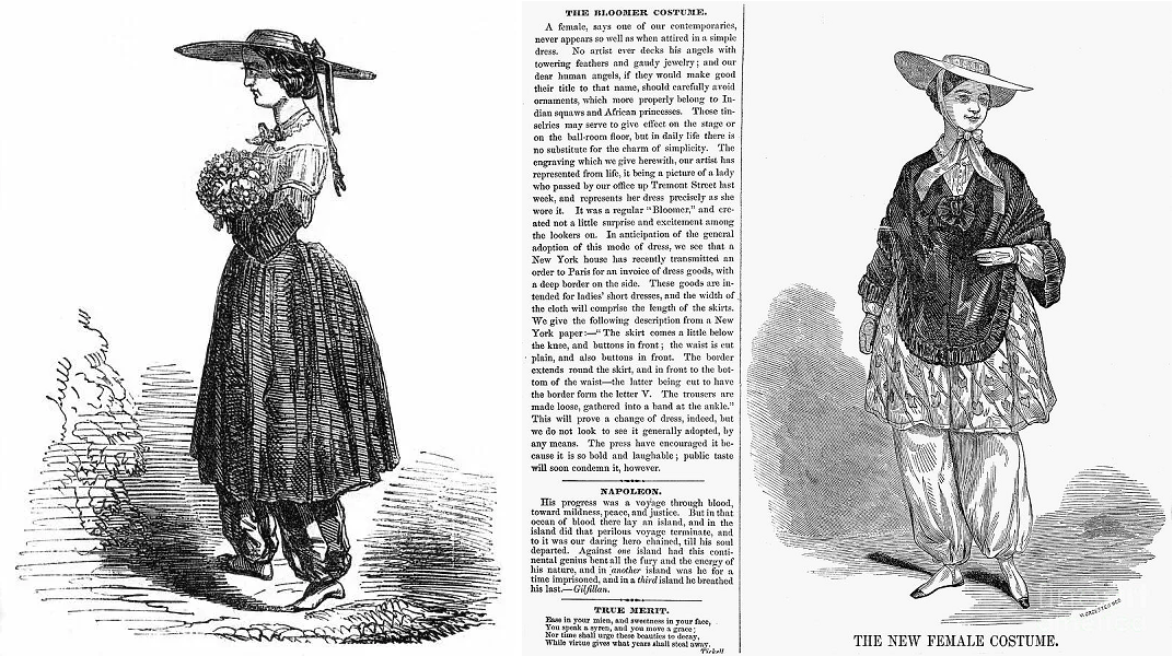 Иллюстрации из прессы с "новым женским костюмом", 1851. (сс) Wikimedia Commons