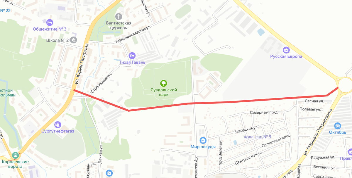 Приблизительное расположение проектируемой улицы. Яндекс карты