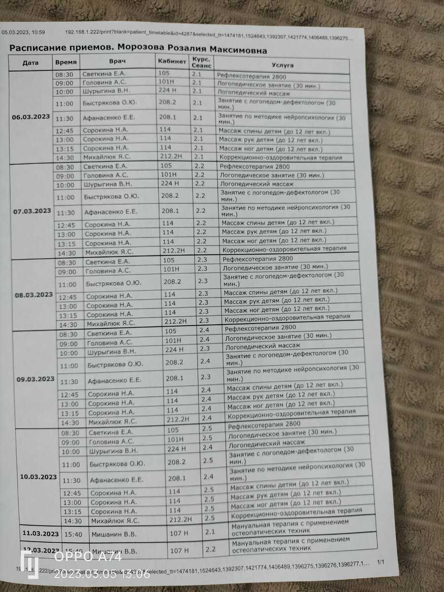 Расписание занятий на неделю