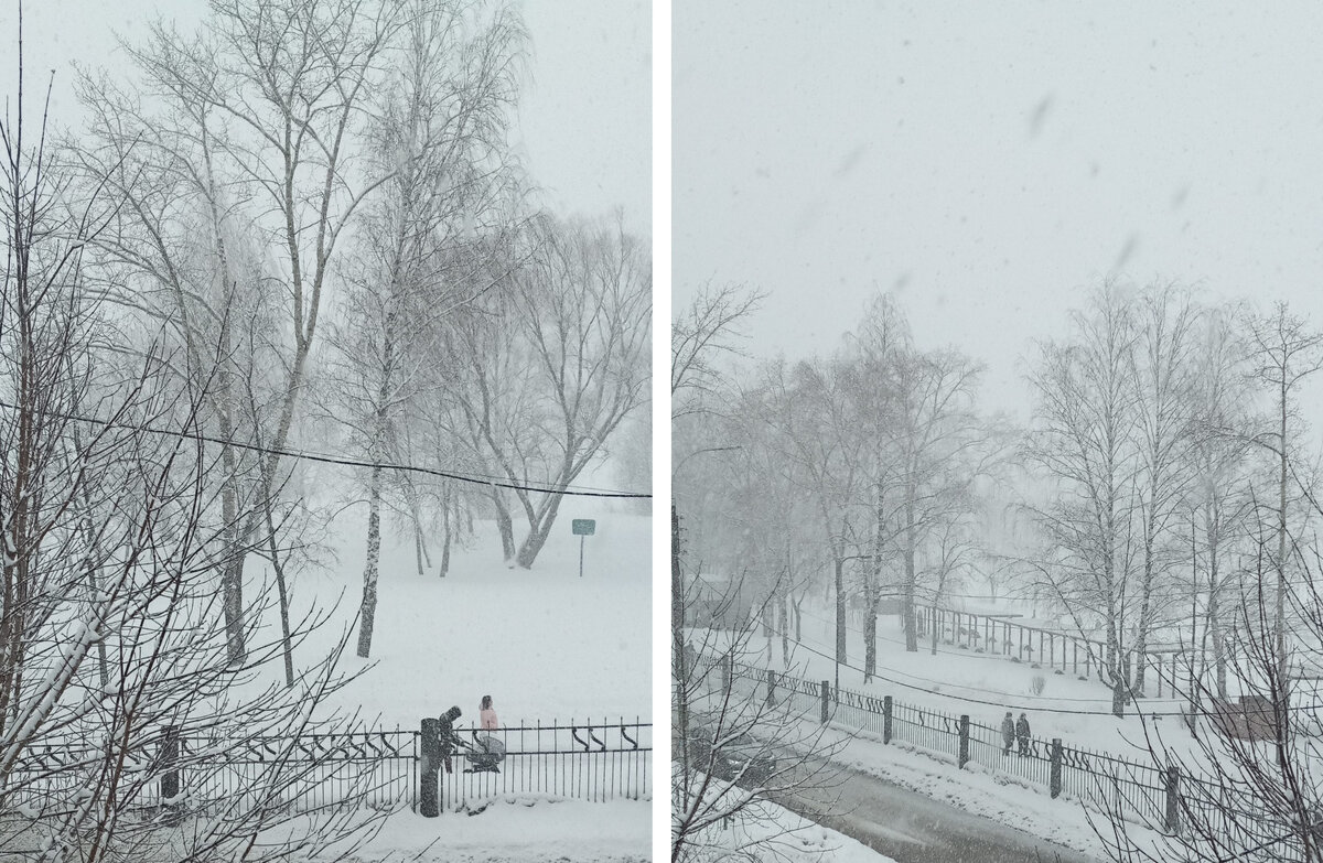 Народ гуляет сам, выгуливает детишек в колясках. Был снимок бегуна, но его не очень ясно было видно из-за снега, его изящного телосложения и частых решёток на заборе))) Фото из личного архива автора