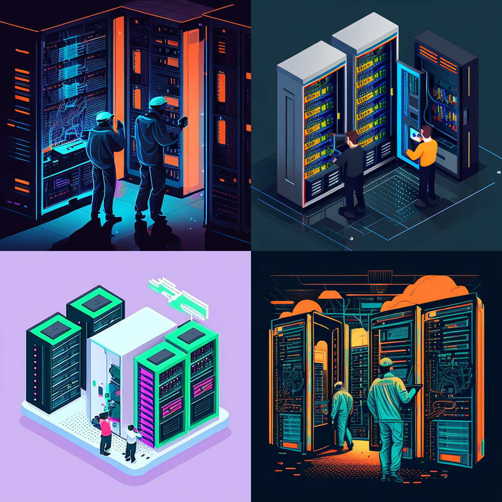 /imagine prompt Employees are working with servers in the data center (version 4)