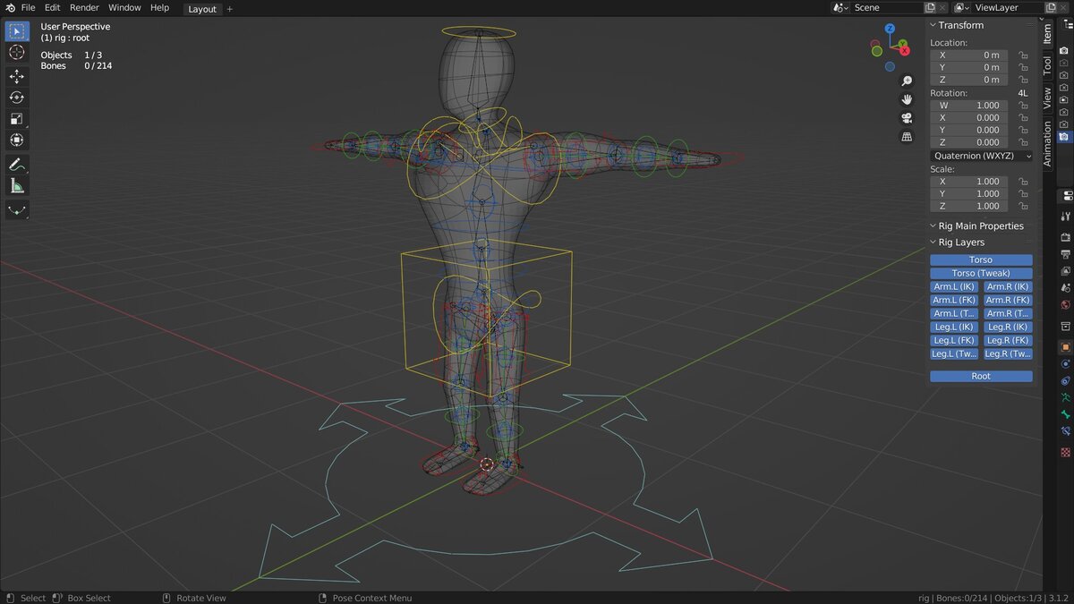 Стандартный Rigify риг стикмана на основе Basic Human метариг